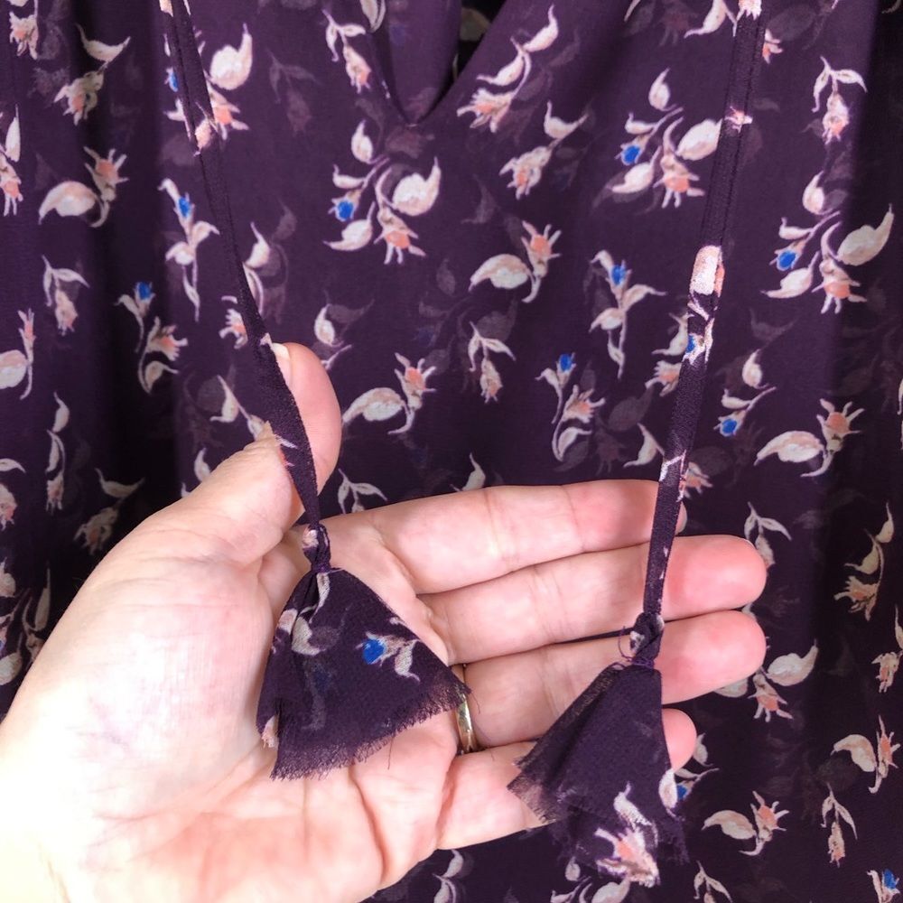 MISA Los Angeles Top Purple Floral Blouse Short Sleeve Shirt V Neck Sheer Small - Picture 3 of 8